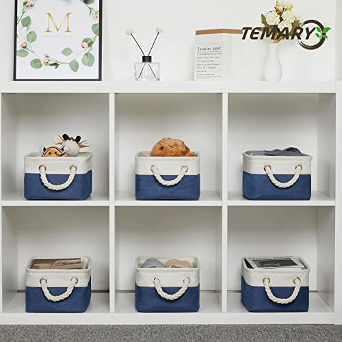 Temary Fabric Storage Bins for Cube Organizer 4 Pack Cube Storage Bins 13 Storage Cubes for Shelves Storage Baskets for Organizing Toys, Books, Clothes, Towels (White & Blue)