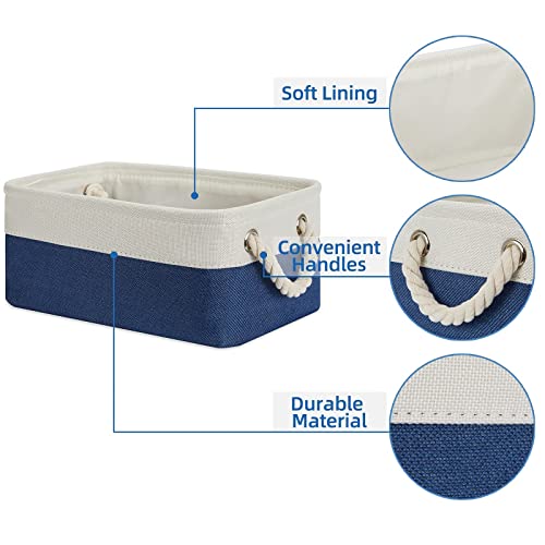 Temary Fabric Storage Bins for Cube Organizer 4 Pack Cube Storage Bins 13 Storage Cubes for Shelves Storage Baskets for Organizing Toys, Books, Clothes, Towels (White & Blue)