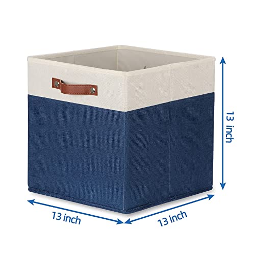 Temary Fabric Storage Bins for Cube Organizer 4 Pack Cube Storage Bins 13 Storage Cubes for Shelves Storage Baskets for Organizing Toys, Books, Clothes, Towels (White & Blue)