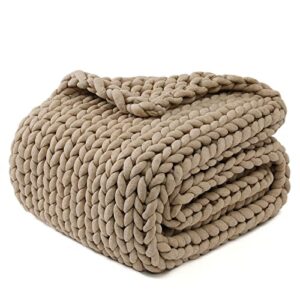 YnM Original Hand Knitted Throw Blanket, Cosy & Breathable Chunky Knit Throw, no Pilling or Shedding, Stylish Home Décor Piece (Beige, 40"x50")