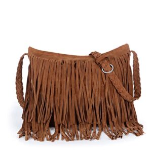 Maxzoom Womens Hippie Suede Fringe Tassel Messenger Bag Hobo Shoulder Bags Crossbody Handbag (brown)