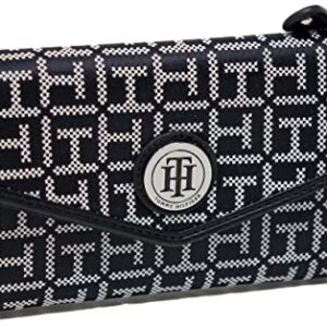 Tommy Hilfiger Women's Monogram Logo Jacquard Checkbook Wallet Clutch Bag - Black / White