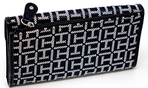 Tommy Hilfiger Women's Monogram Logo Jacquard Checkbook Wallet Clutch Bag - Black / White