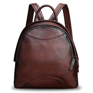 genuine leather backpack purse for women retro handmade small casual rucksack satchel back bag (coffee)