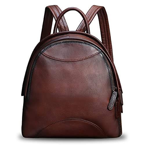 Genuine Leather Backpack Purse for Women Retro Handmade Small Casual Rucksack Satchel Back Bag (Coffee)