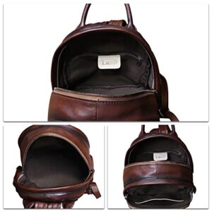 Genuine Leather Backpack Purse for Women Retro Handmade Small Casual Rucksack Satchel Back Bag (Coffee)