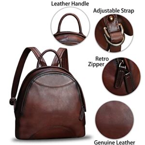 Genuine Leather Backpack Purse for Women Retro Handmade Small Casual Rucksack Satchel Back Bag (Coffee)