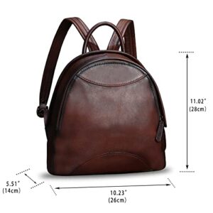 Genuine Leather Backpack Purse for Women Retro Handmade Small Casual Rucksack Satchel Back Bag (Coffee)