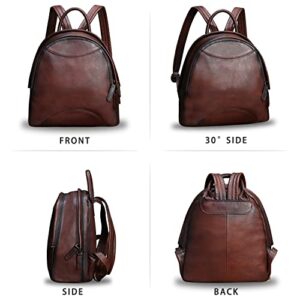 Genuine Leather Backpack Purse for Women Retro Handmade Small Casual Rucksack Satchel Back Bag (Coffee)