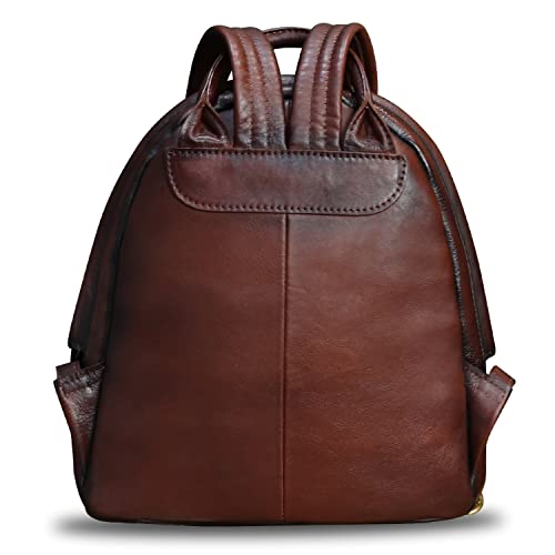 Genuine Leather Backpack Purse for Women Retro Handmade Small Casual Rucksack Satchel Back Bag (Coffee)