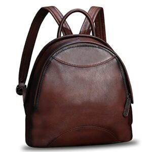 Genuine Leather Backpack Purse for Women Retro Handmade Small Casual Rucksack Satchel Back Bag (Coffee)