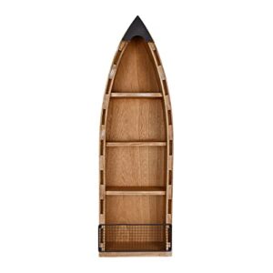 veclotch wooden boat decor with shelf hanging wood decoration for wall, rustic nautical standing beach theme book display canoe bathroom bedroom lake house