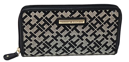 Tommy Hilfiger Women's Logo Jacquard Zip Around Wallet Clutch Bag - Black