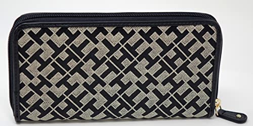 Tommy Hilfiger Women's Logo Jacquard Zip Around Wallet Clutch Bag - Black