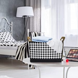 UNILPWAY Houndstooth Black and White,Storage Bins,Foldable Storage Box Organizer With Handle For Home, Closet (14.96 inch *13.38 inch *6.3 inch)