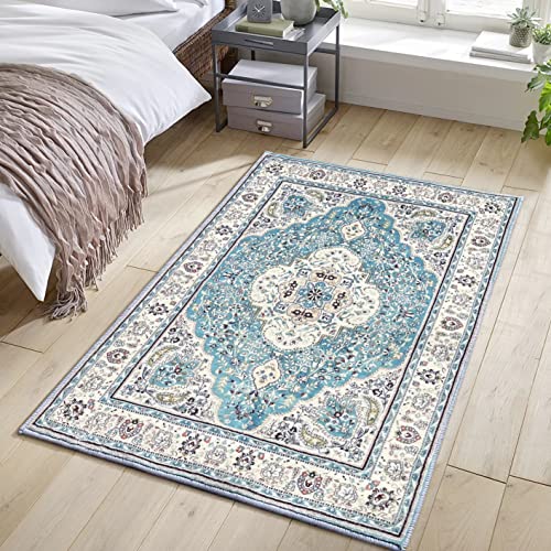 IOHOUZE Accent Rug, Boho Bath Mat Low-Pile Non-Shedding Oriental Area Rug Boho Chic Medallion Area Rug 3x5 Washable Bathroom Rug for Kitchen Bathroom Laundry