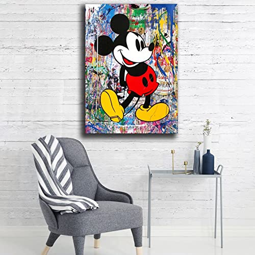 IXLLU Banksy Graffiti Street Art Mickey Poster Decorative Painting Canvas Wall Art Living Room Posters Bedroom Painting 16x24inch(40x60cm)