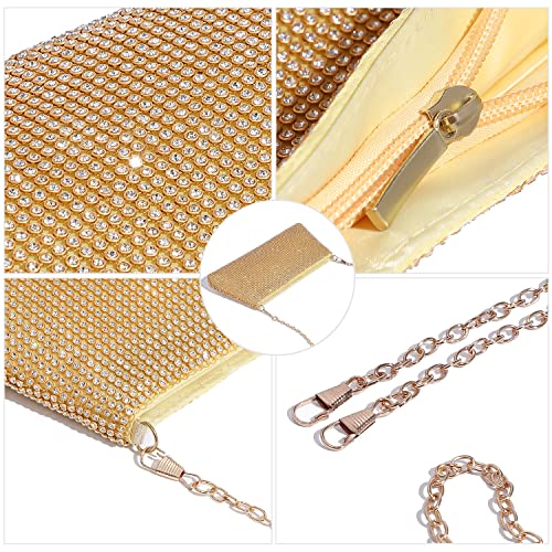 YUWITA Rhinestone Evening Bag Clutch Glitter Sparkly Purse for Women (Gold)