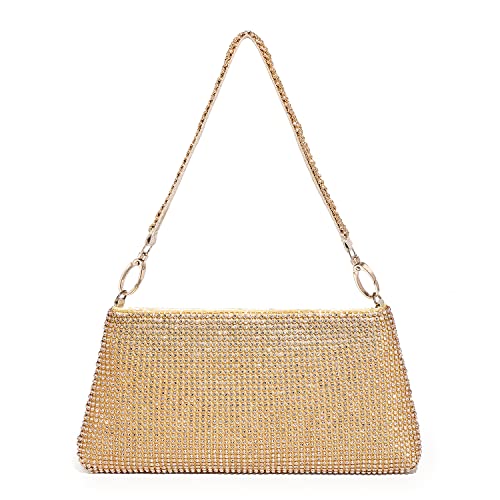 YUWITA Rhinestone Evening Bag Clutch Glitter Sparkly Purse for Women (Gold)