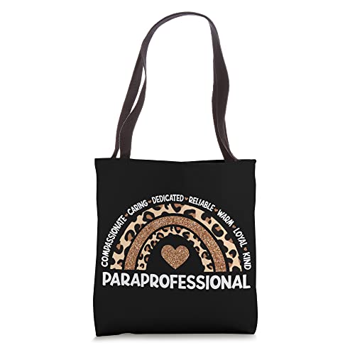 Paraprofessional Leopard Rainbow Paraeducator Para Heart Tote Bag