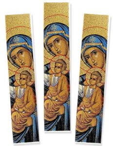tapestry bookmarks virgin mary and christ – theotokos in blue, set of 3 cloth book markers, 9 inch