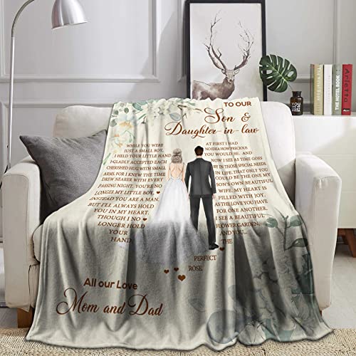 to My Son and Daughter in Law Gifts Ideas on Wedding Day from Mom Dad - Wedding Engagement Birthday Gifts for Son and Daughter in Law Throw Blanket Flannel Fleece Soft Warm for Bed Sofa 60”x50”