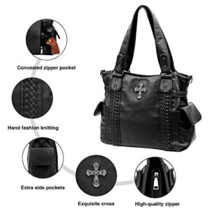 CELELA Conceal Carry Purses for Women Large Tote and Shoulder Bag with Cross Western Style Handbags Washed Leather Bag