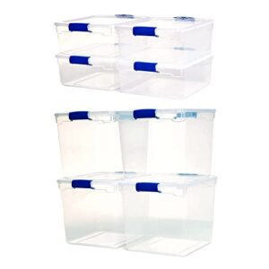 homz 31 quart heavy duty clear plastic stackable storage containers, 4 pack & 15.5 quart heavy duty clear plastic stackable storage containers, 4 pack