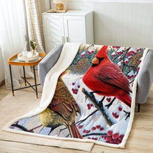 erosebridal cardinal bird throw blanket red bird cardinal blanket 60″x80″ for adult women girls red birds snowflakes fleece blanket, winter landscape cardinals sherpa blanket