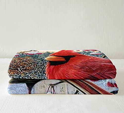 Erosebridal Cardinal Bird Throw Blanket Red Bird Cardinal Blanket 60"x80" for Adult Women Girls Red Birds Snowflakes Fleece Blanket, Winter Landscape Cardinals Sherpa Blanket