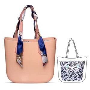 carfany small beach bag with zipper washable rubber tote bag for women pink
