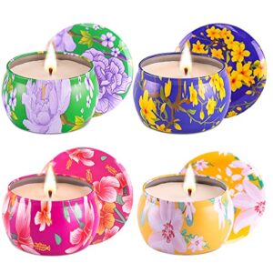 Scented Candles Set for Women, 4 Pack 4.4 Oz Natural Soy Wax with Essential Oil, Portable Travel Scented Candles, Long Lasting Aromatherapy Candle for Stress Relief, Bath, Holiday, Christmas。