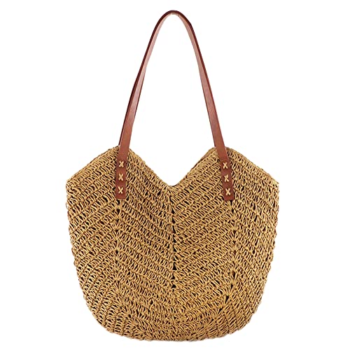 Straw Bag Handbag Large Capacity Summer Beach Bag for Women Straw Woven Tote Bamboo Purse Wicker Bag Vacation Travel