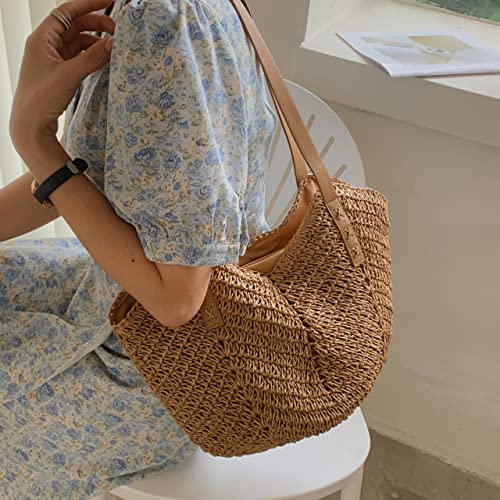 Straw Bag Handbag Large Capacity Summer Beach Bag for Women Straw Woven Tote Bamboo Purse Wicker Bag Vacation Travel