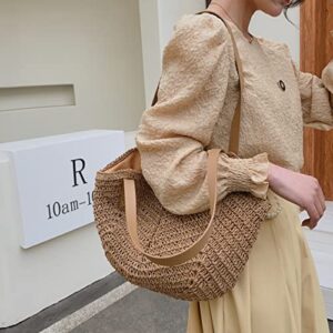 Straw Bag Handbag Large Capacity Summer Beach Bag for Women Straw Woven Tote Bamboo Purse Wicker Bag Vacation Travel