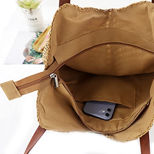 Straw Bag Handbag Large Capacity Summer Beach Bag for Women Straw Woven Tote Bamboo Purse Wicker Bag Vacation Travel