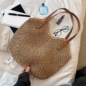 Straw Bag Handbag Large Capacity Summer Beach Bag for Women Straw Woven Tote Bamboo Purse Wicker Bag Vacation Travel