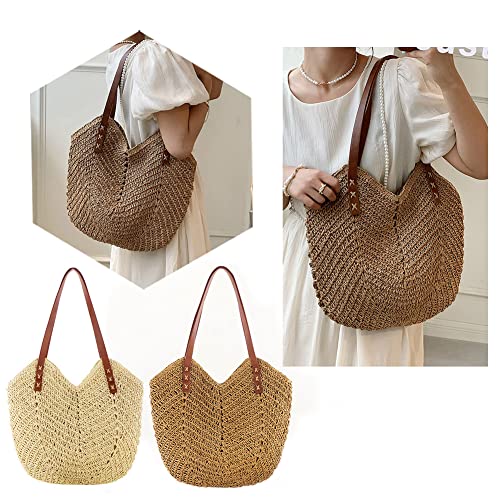 Straw Bag Handbag Large Capacity Summer Beach Bag for Women Straw Woven Tote Bamboo Purse Wicker Bag Vacation Travel