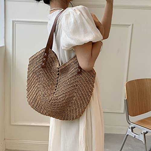 Straw Bag Handbag Large Capacity Summer Beach Bag for Women Straw Woven Tote Bamboo Purse Wicker Bag Vacation Travel