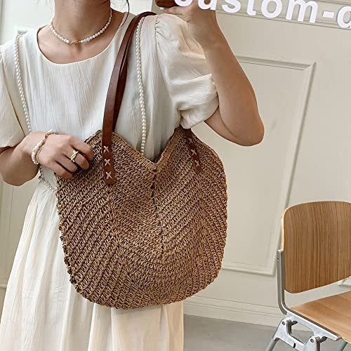 Straw Bag Handbag Large Capacity Summer Beach Bag for Women Straw Woven Tote Bamboo Purse Wicker Bag Vacation Travel