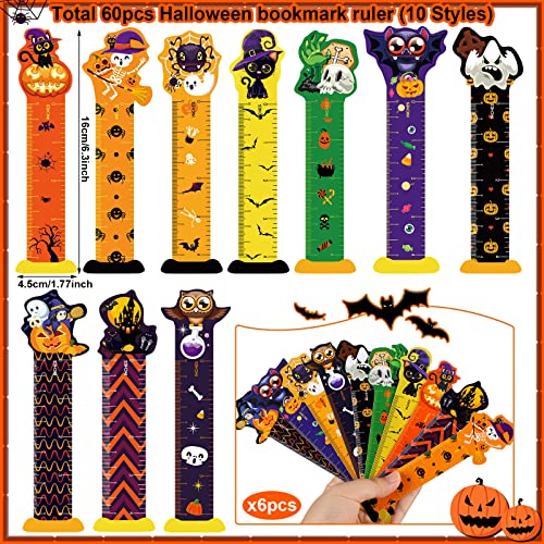 60 Pcs Halloween Bookmark Rulers for Kids Halloween Theme Horror Bookmark Pumpkins Skulls Page Marker Halloween Party Favors for Classroom Rewards Trick or Treat Prizes (Horrible Style)