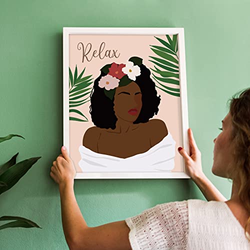 6 Pieces Black Woman Bathroom Wall Art Decor, Motivational African American Black Girl Aesthetic Paintings Posters Unframed Boho Artwork Decor for Bathroom Home, Bedroom, Living Room, SPA Supplies