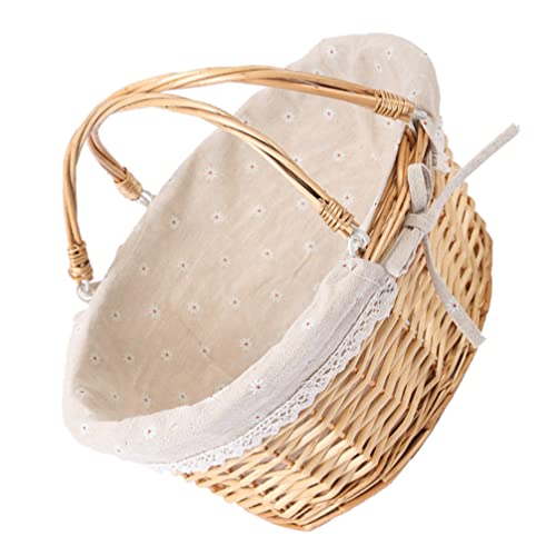 NUOBESTY Oval Willow Basket Wicker Woven Basket, Multipurpose Natural Willow Basket with Handle Premium Linen Cotton Cloth Lining for Storage and Decoration