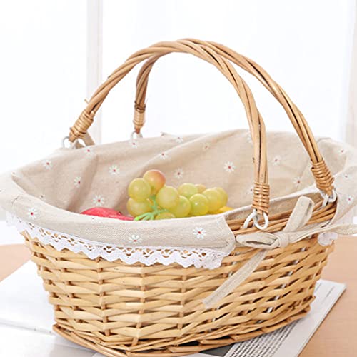 NUOBESTY Oval Willow Basket Wicker Woven Basket, Multipurpose Natural Willow Basket with Handle Premium Linen Cotton Cloth Lining for Storage and Decoration