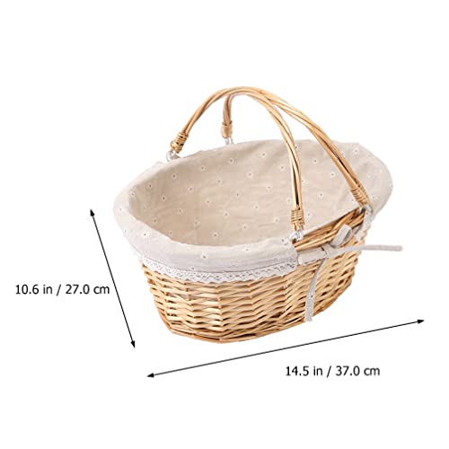 NUOBESTY Oval Willow Basket Wicker Woven Basket, Multipurpose Natural Willow Basket with Handle Premium Linen Cotton Cloth Lining for Storage and Decoration