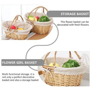 NUOBESTY Oval Willow Basket Wicker Woven Basket, Multipurpose Natural Willow Basket with Handle Premium Linen Cotton Cloth Lining for Storage and Decoration