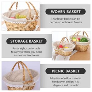 NUOBESTY Oval Willow Basket Wicker Woven Basket, Multipurpose Natural Willow Basket with Handle Premium Linen Cotton Cloth Lining for Storage and Decoration