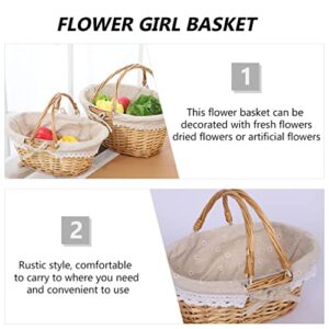 NUOBESTY Oval Willow Basket Wicker Woven Basket, Multipurpose Natural Willow Basket with Handle Premium Linen Cotton Cloth Lining for Storage and Decoration