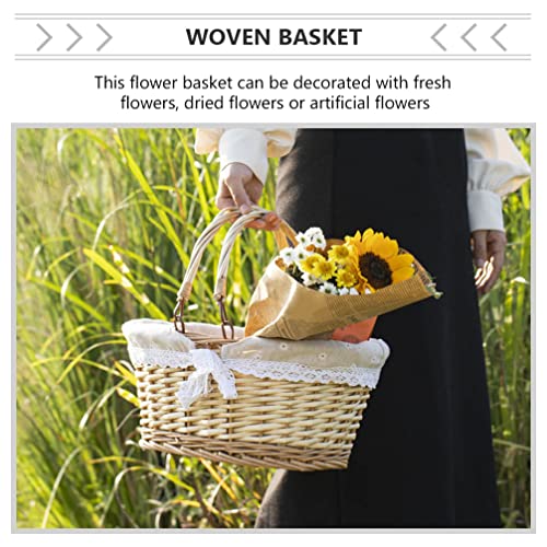 NUOBESTY Oval Willow Basket Wicker Woven Basket, Multipurpose Natural Willow Basket with Handle Premium Linen Cotton Cloth Lining for Storage and Decoration