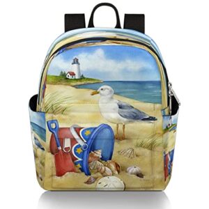 beach seagull painting mini backpack purse for women, seagull small fashion daypack, casual lightweight bag